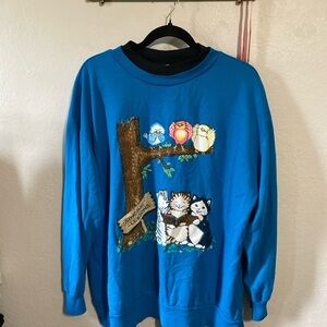 Basic Editions Blue Crewneck Sweater with Animal Graphic